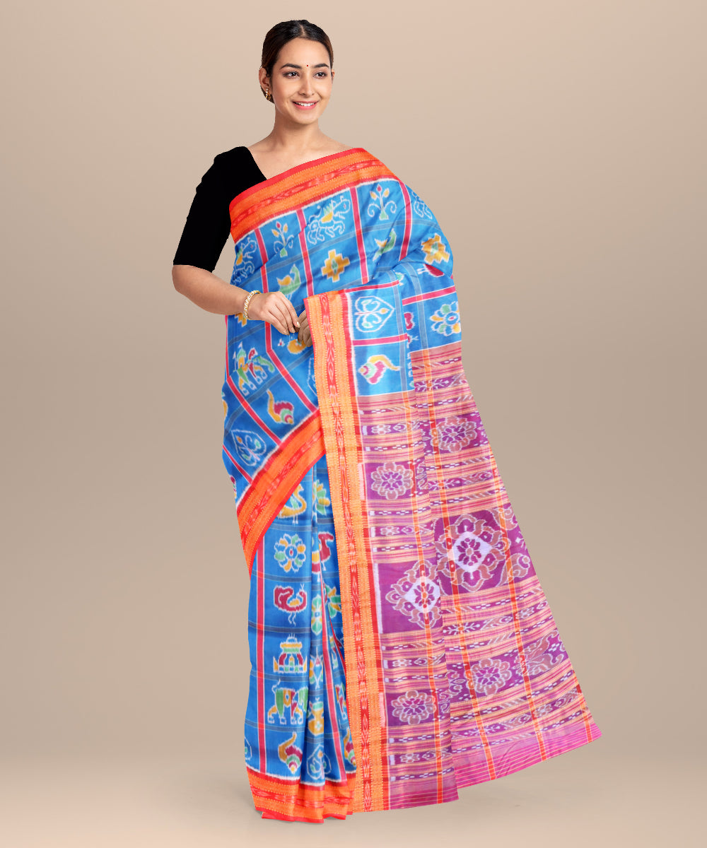Brandeis blue dark red silk handloom nuapatna nabakothi saree