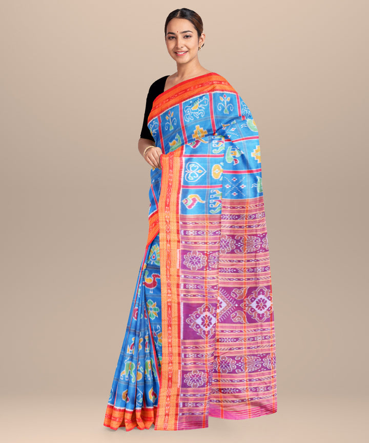 Brandeis blue dark red silk handloom nuapatna nabakothi saree