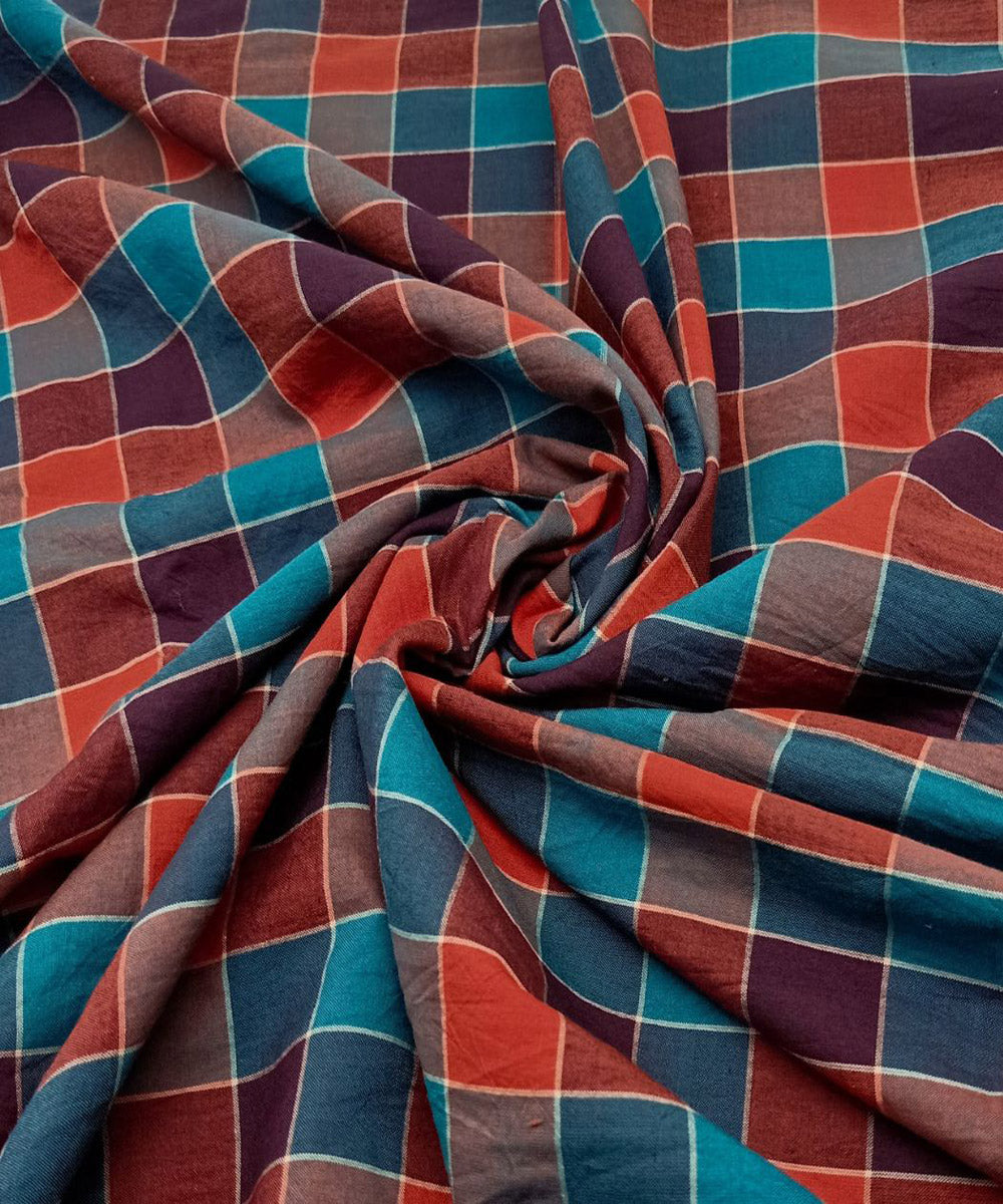 Multicolor check handwoven cotton khadi fabric