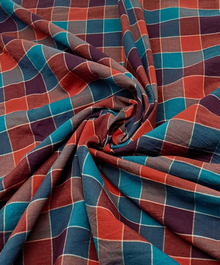 Multicolor check handwoven cotton khadi fabric