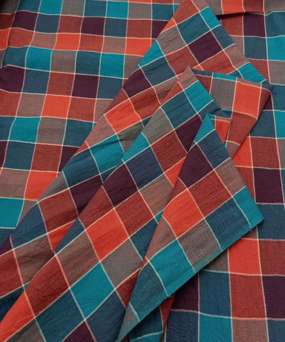Multicolor check handwoven cotton khadi fabric