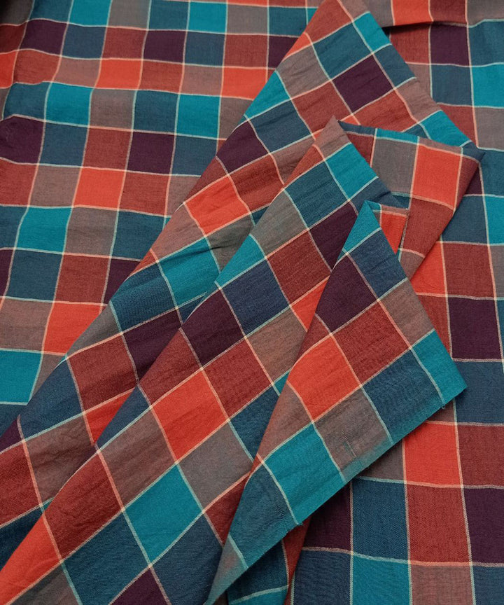 Multicolor check handwoven cotton khadi fabric