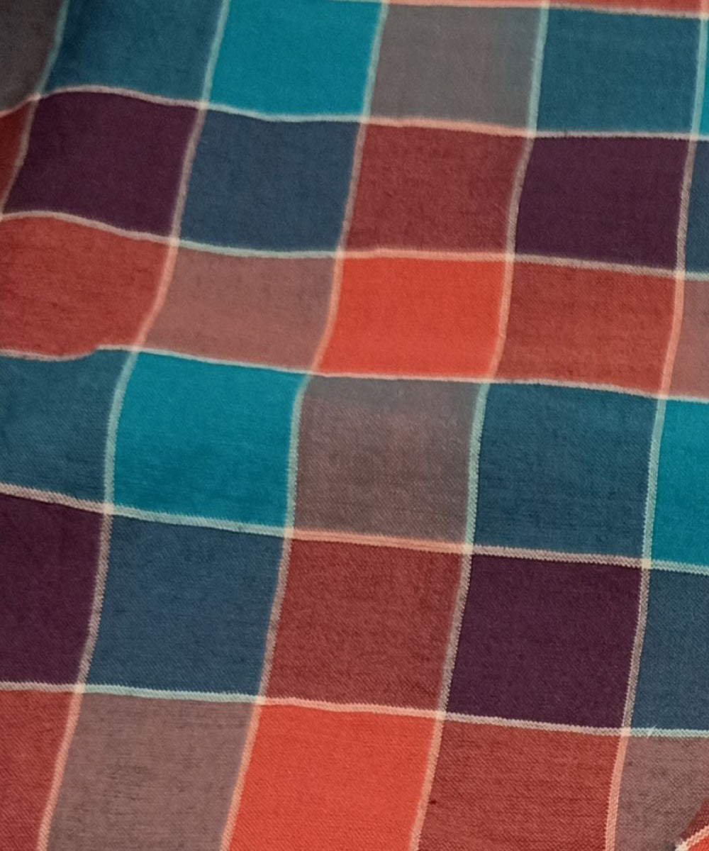 Multicolor check handwoven cotton khadi fabric