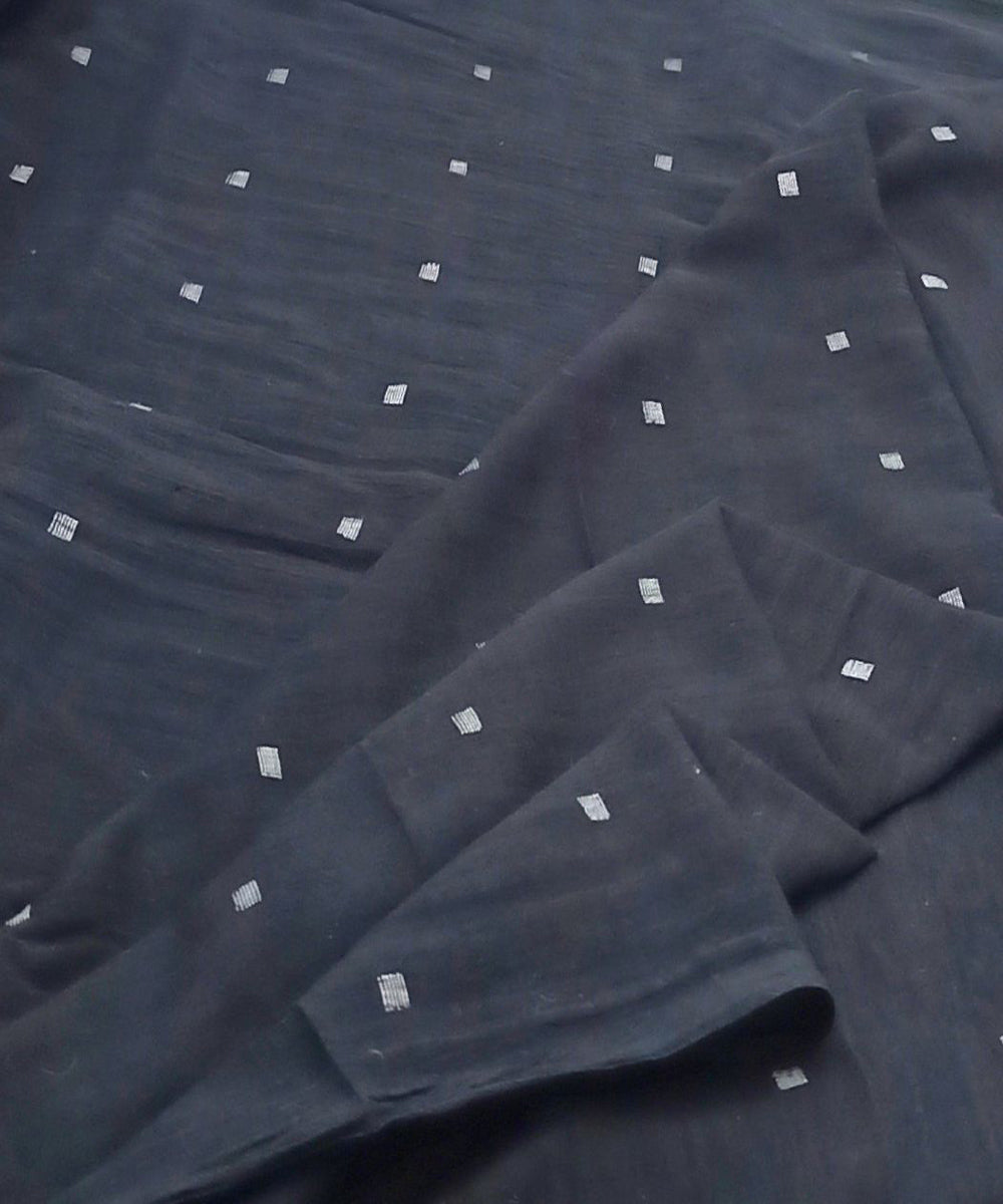 Black white buti handwoven cotton jamdani fabric