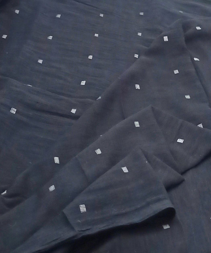 Black white buti handwoven cotton jamdani fabric