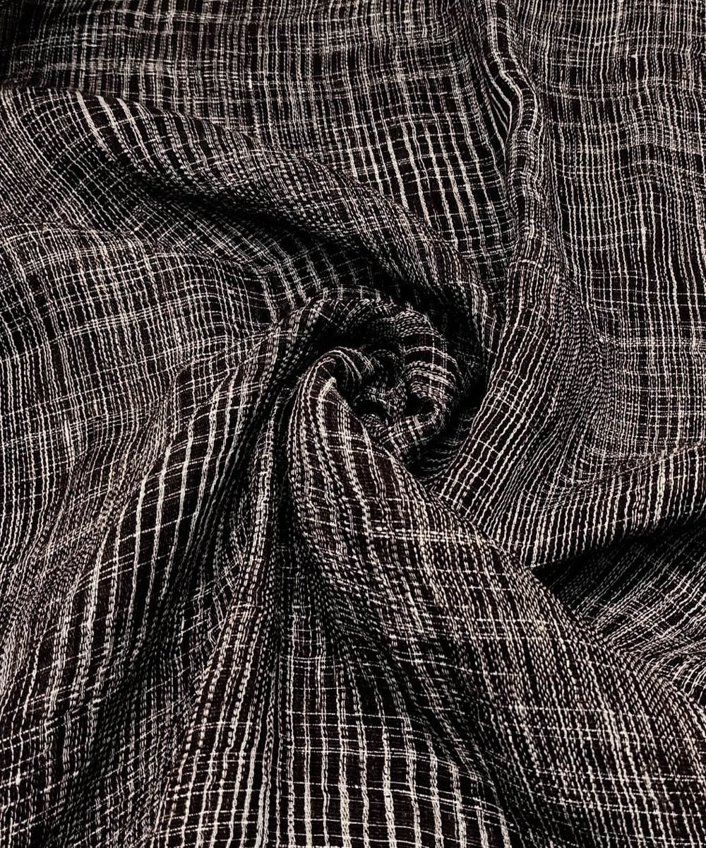 Black white stripe handwoven cotton khadi fabric