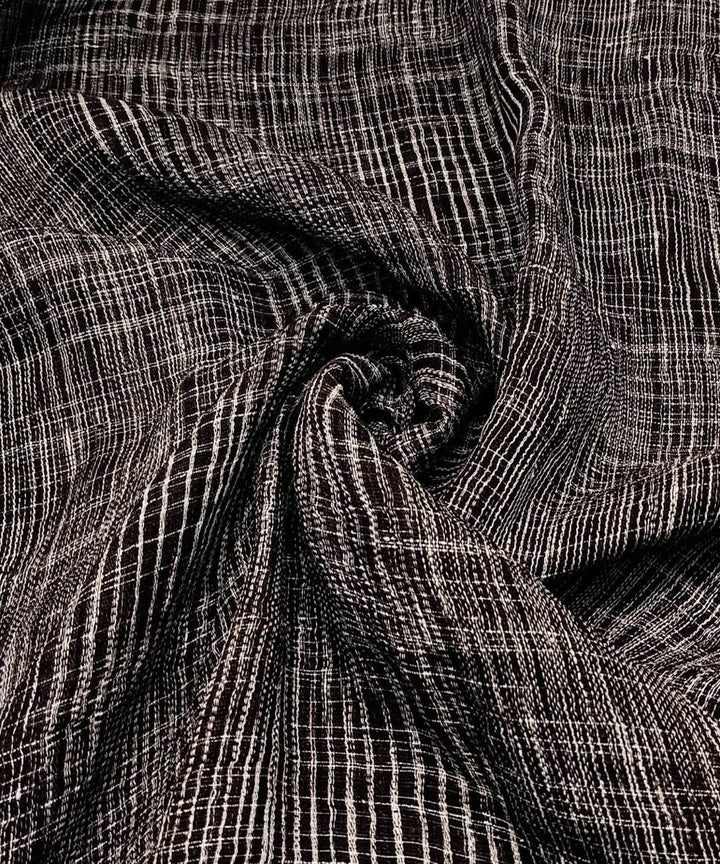 Black white stripe handwoven cotton khadi fabric