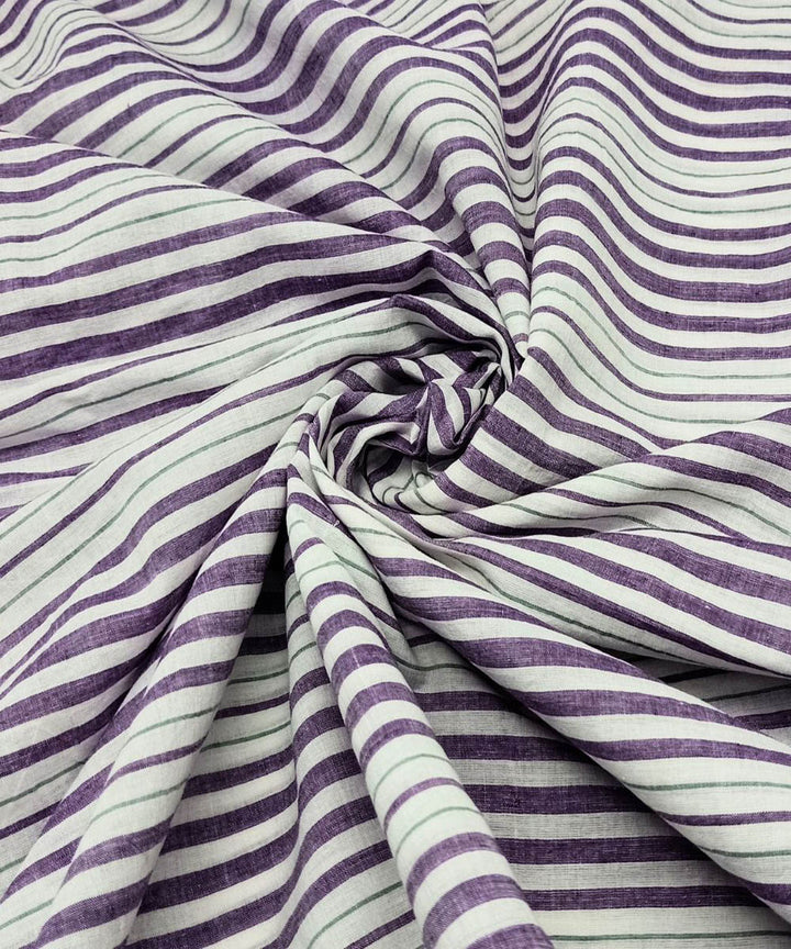 Purple white stripe handwoven cotton khadi fabric