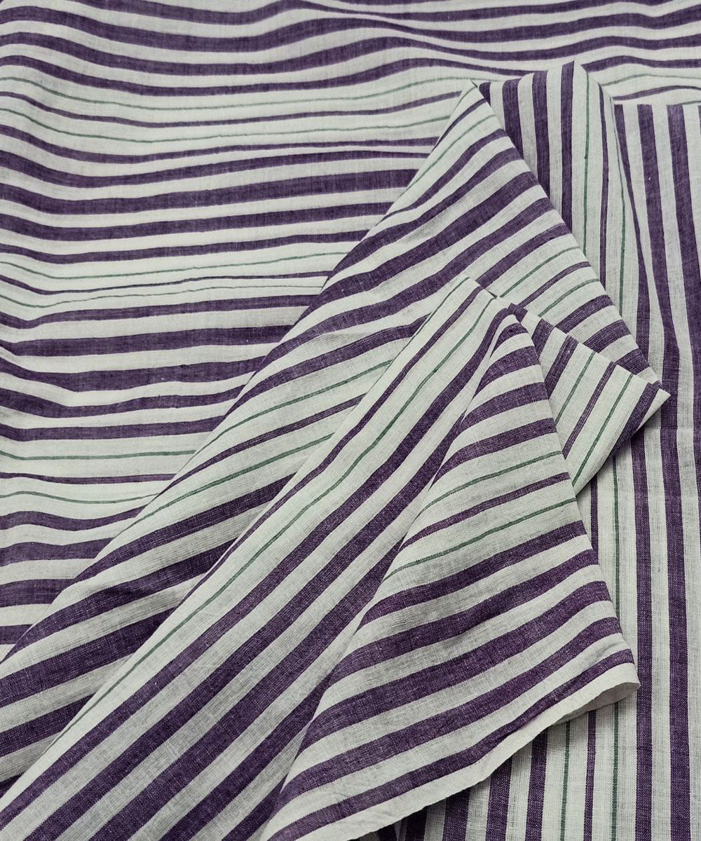 Purple white stripe handwoven cotton khadi fabric