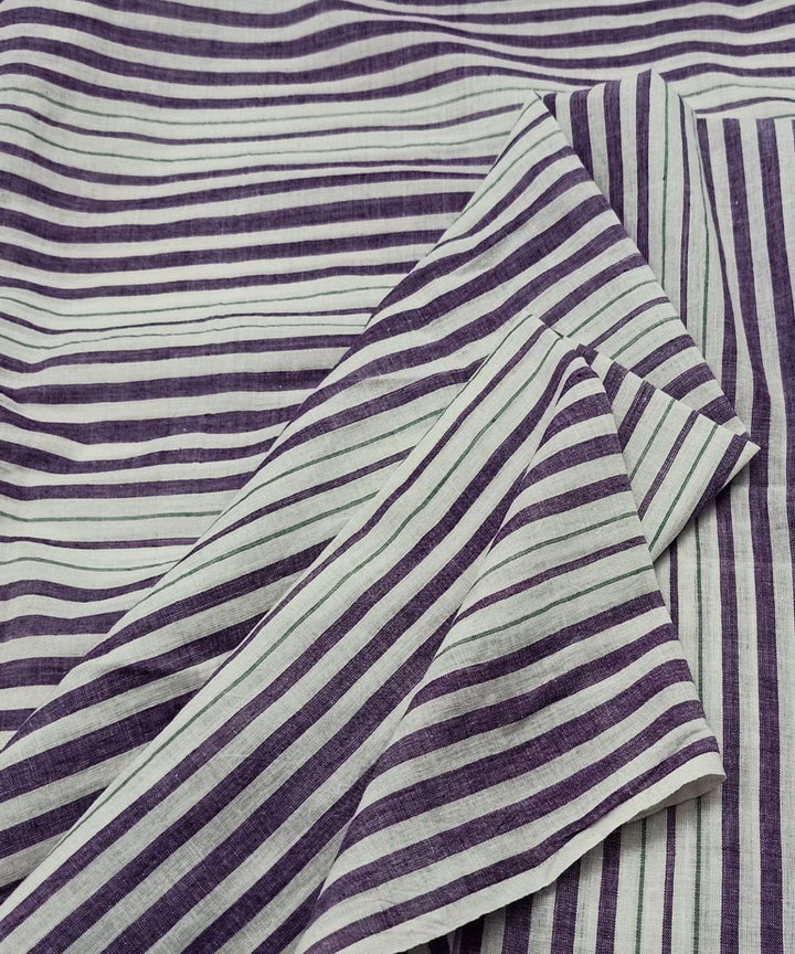 Purple white stripe handwoven cotton khadi fabric