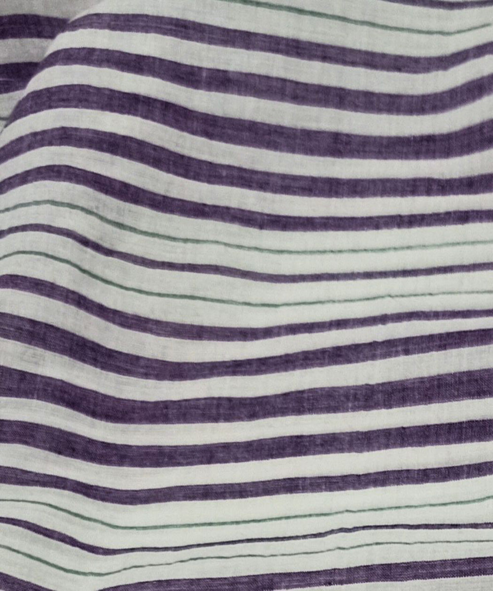 Purple white stripe handwoven cotton khadi fabric