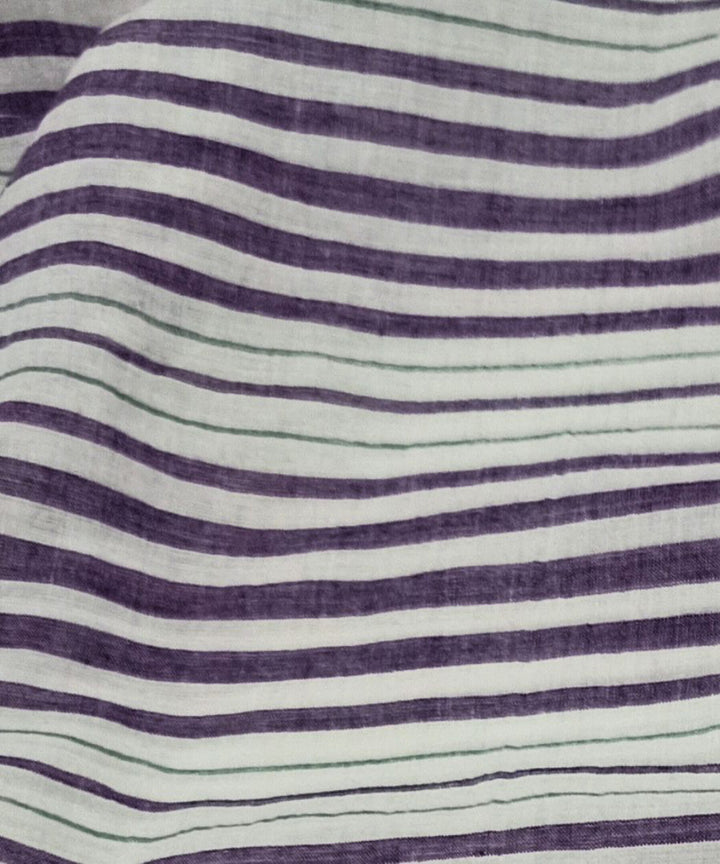 Purple white stripe handwoven cotton khadi fabric