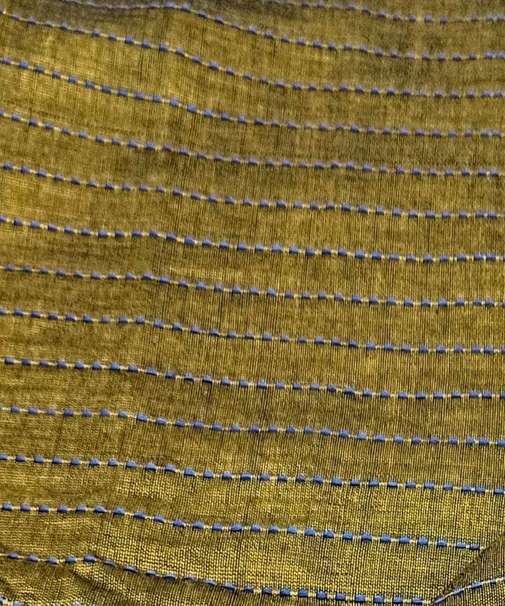 Olive green rust border handwoven cotton khadi fabric