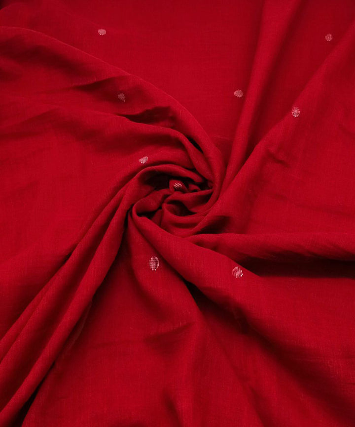 Red white buti handwoven cotton jamdani fabric