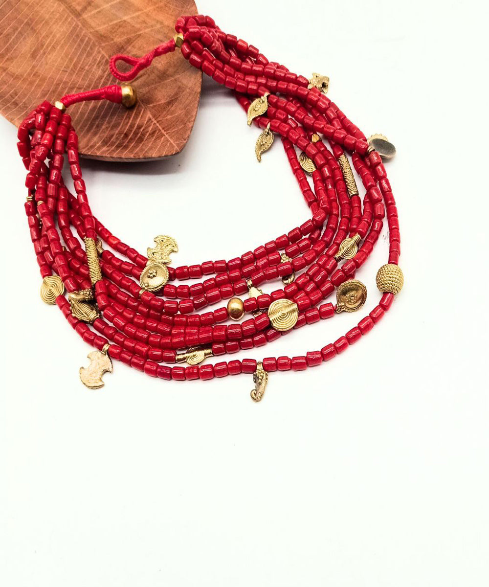 Red gold handcrafted brass necklace