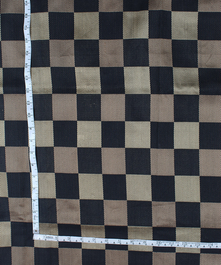 Navy blue grey check brocade silk banarasi fabric