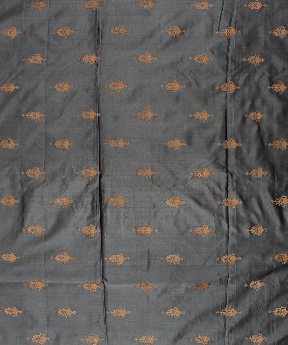 Grey brown tanchoi cotton silk banarasi fabric