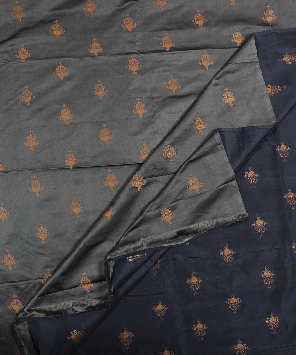 Grey brown tanchoi cotton silk banarasi fabric