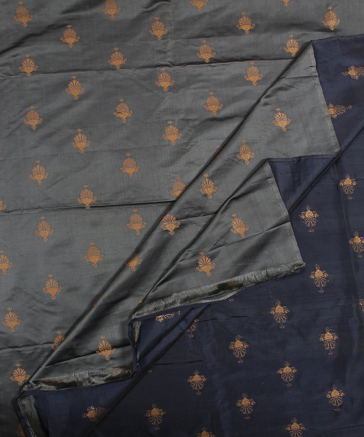 Grey brown tanchoi cotton silk banarasi fabric