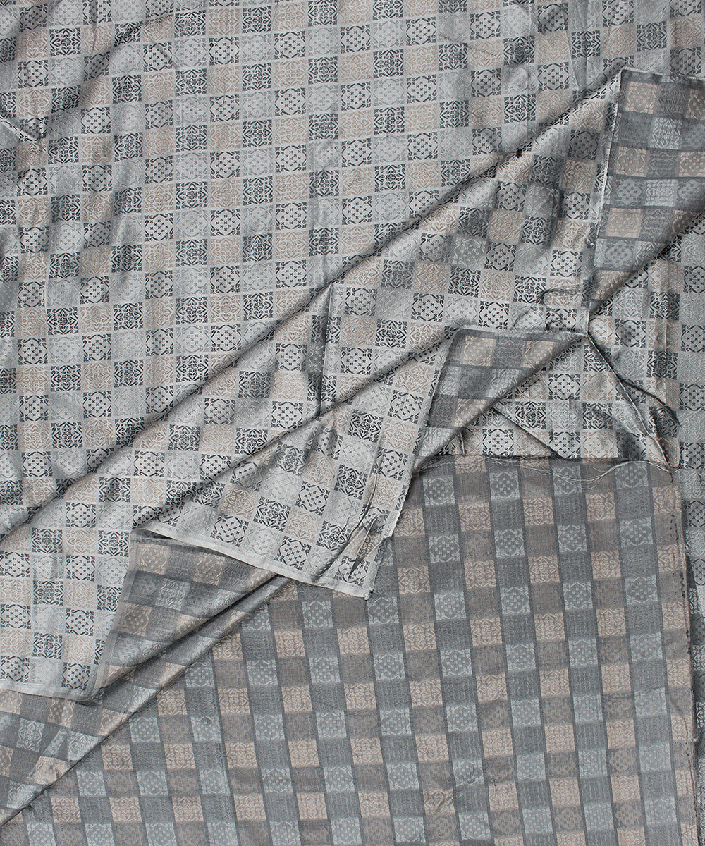 Grey tanchoi silk banarasi fabric