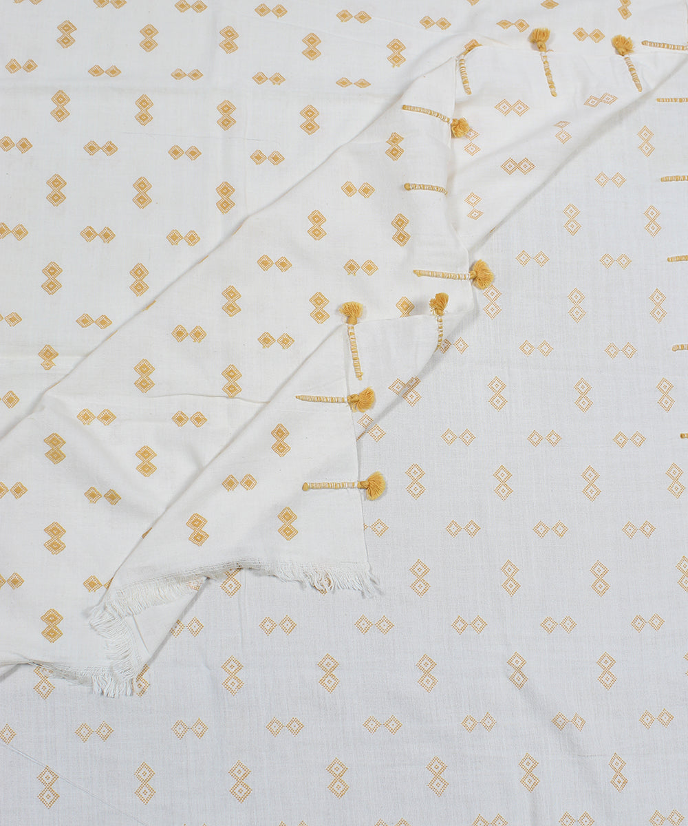 White extra weft wool bhuj fabric