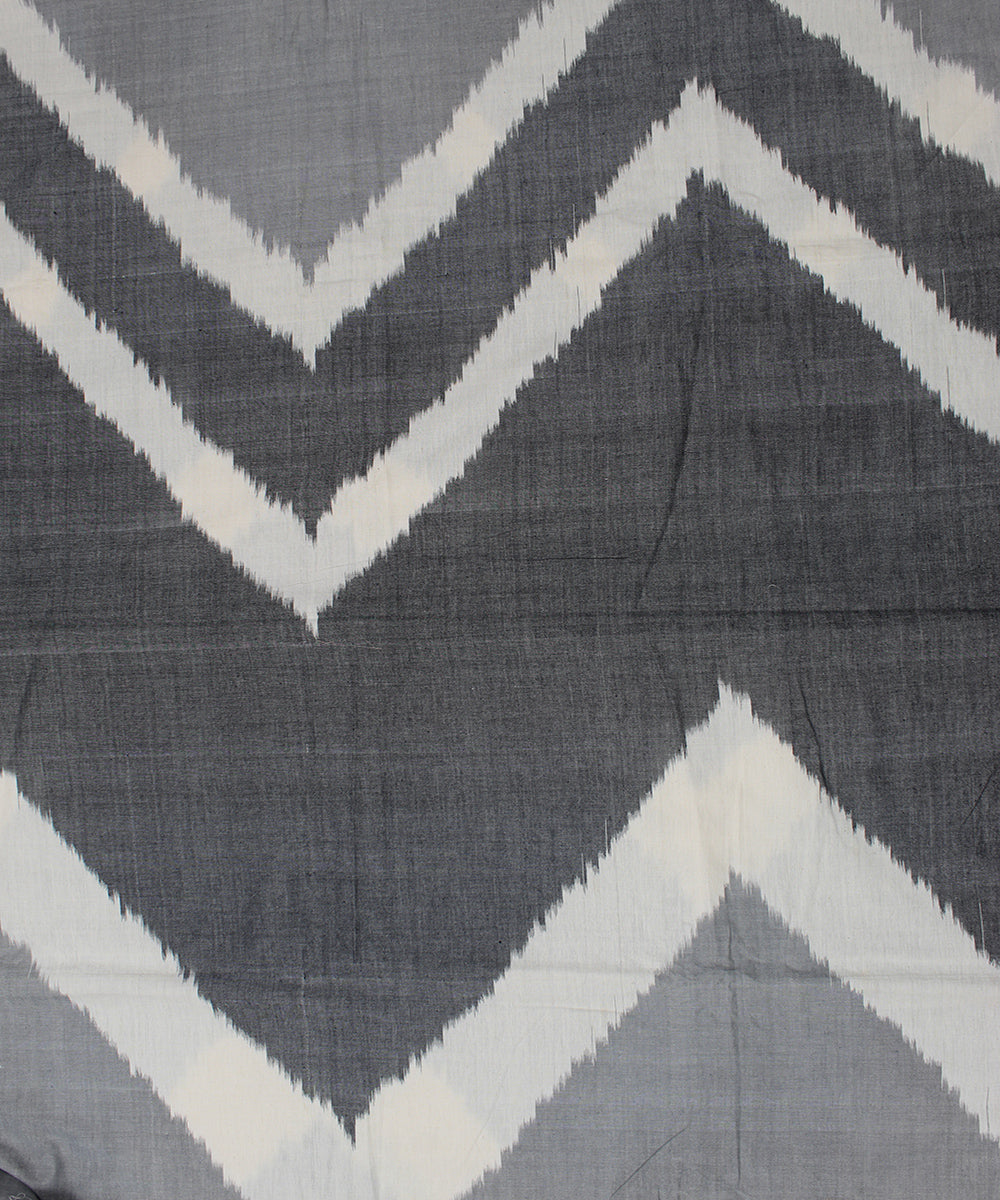 Grey white single ikat linen pochampally ikat fabric