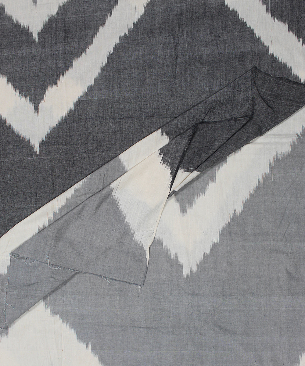 Grey white single ikat linen pochampally ikat fabric