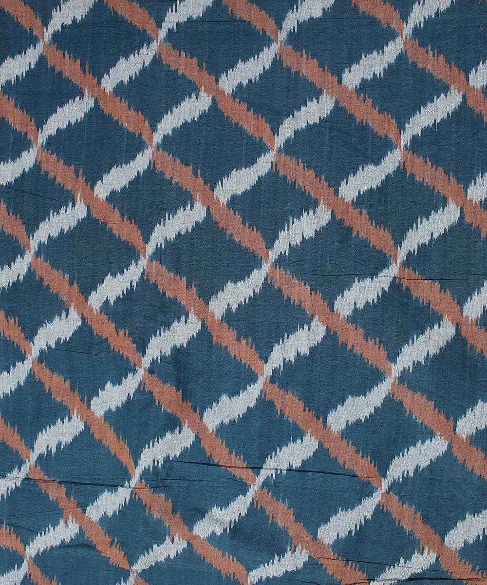 Navy bluecheck single ikat cotton pochampally ikat fabric