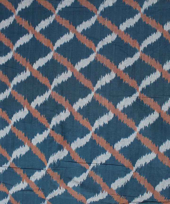 Navy bluecheck single ikat cotton pochampally ikat fabric