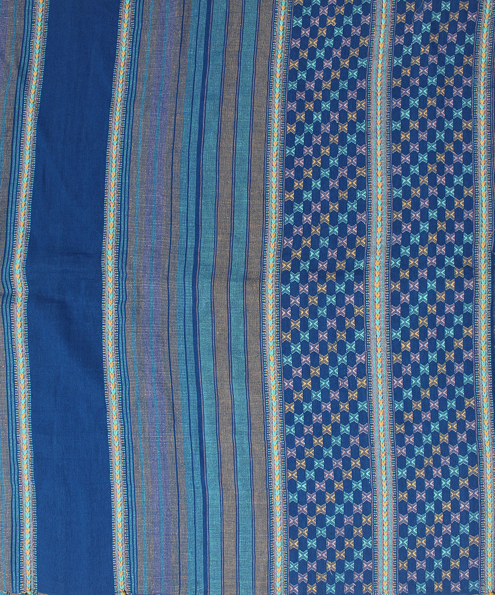 Navy blue striped extra weft linen bhuj fabric