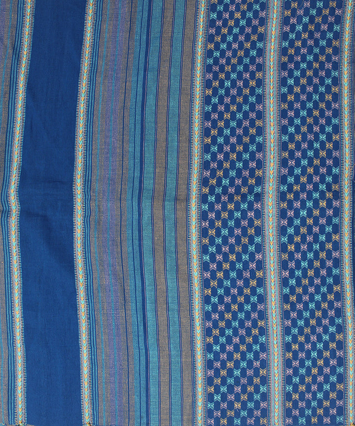 Navy blue striped extra weft linen bhuj fabric