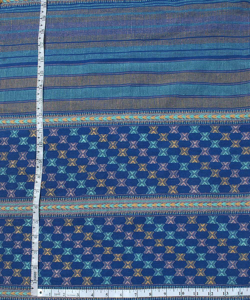 Navy blue striped extra weft linen bhuj fabric