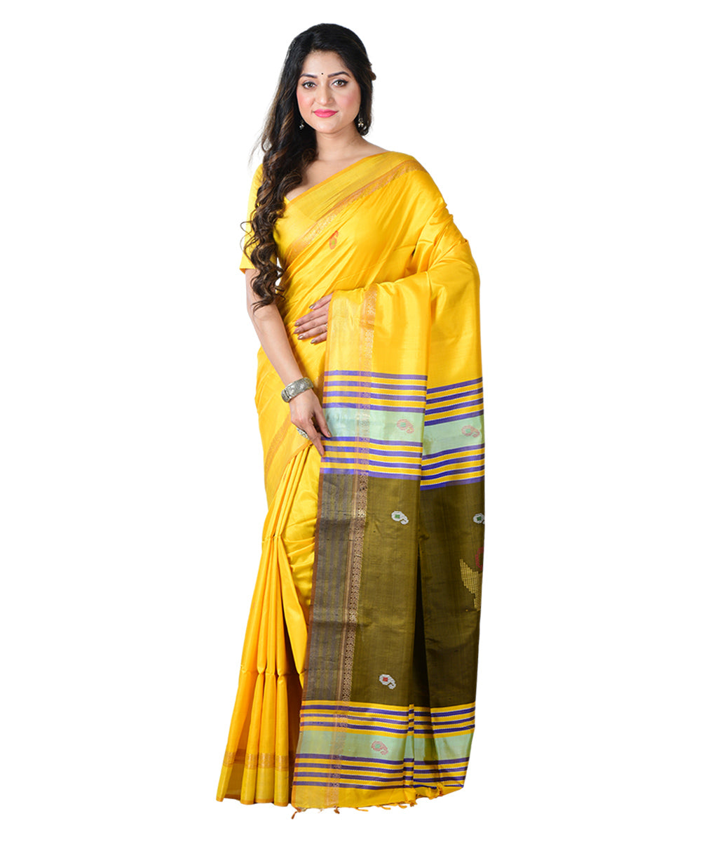 Yellow multicolor  handwoven silk saree