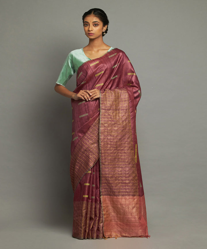 Purple hand woven tussar silk chhattisgarh kosa saree