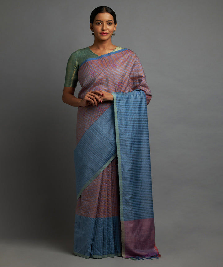 Sleepy lavender orange tussar silk hand woven chhattisgarh kosa saree