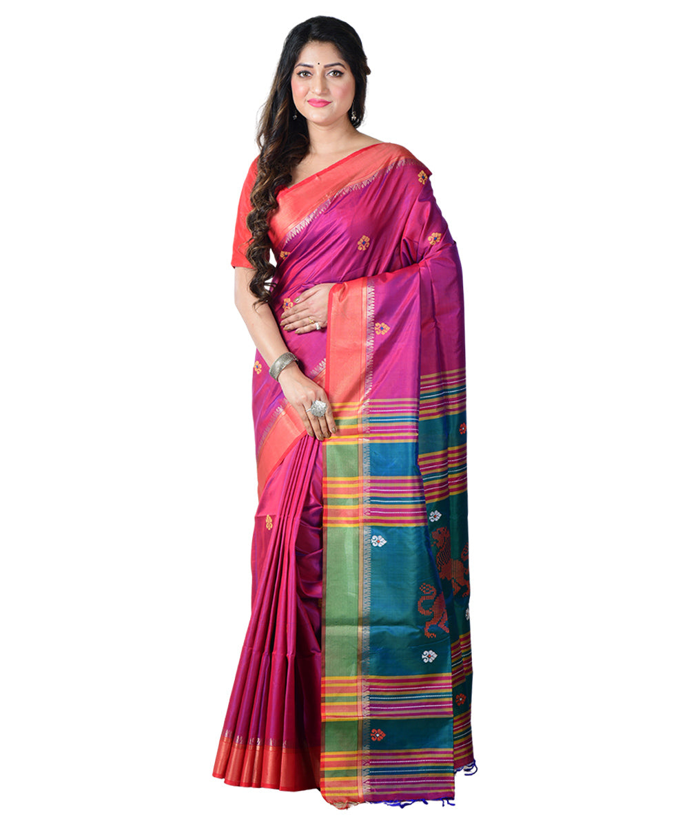 Purple multicolor  handwoven silk saree