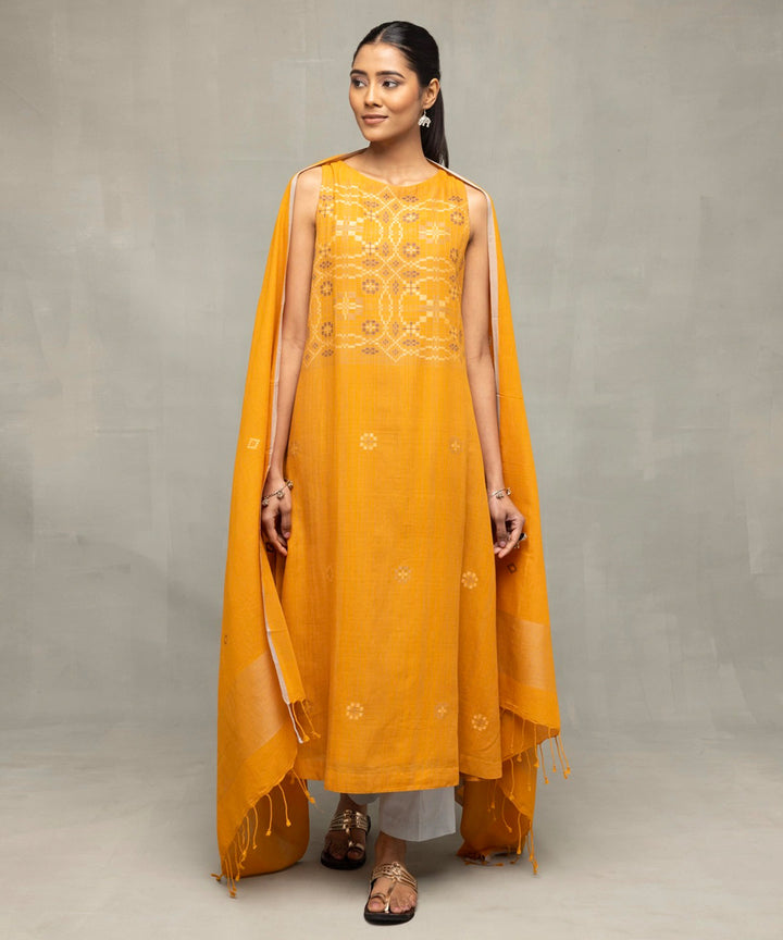 Mustard moonlight jamdani kurta set with dupatta