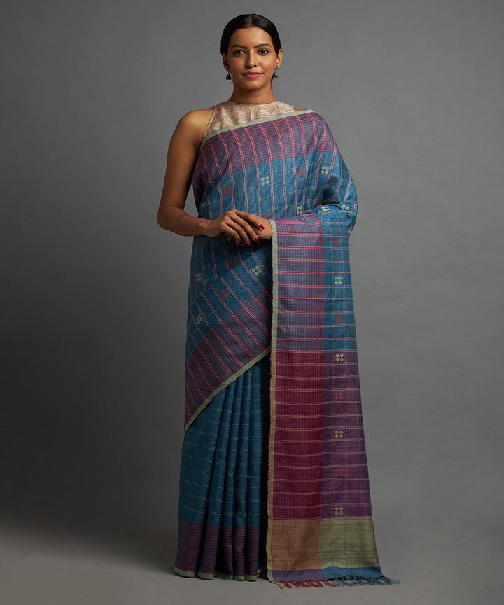 Egyptian blue tussar silk hand woven chhattisgarh kosa saree