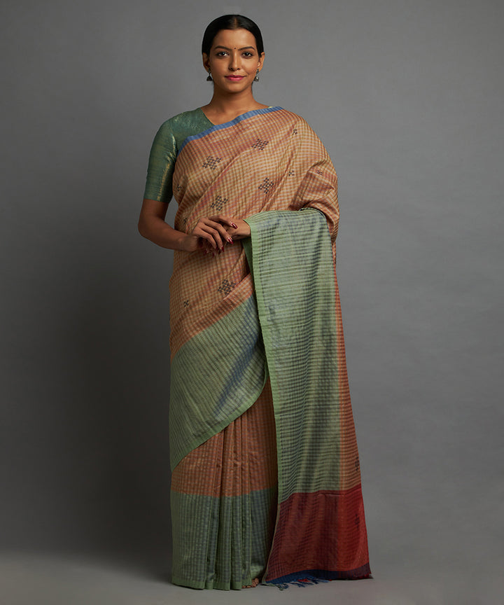 Sepia green tussar silk hand woven chhattisgarh kosa saree