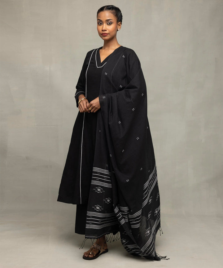 Black bengal cotton kurta set with jamdani dupatta