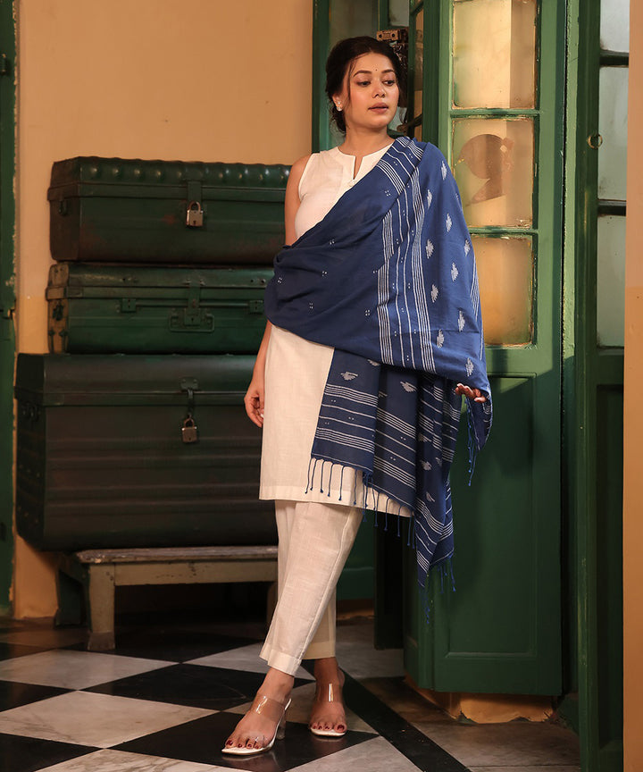 White cotton kurta set with jamdani dupatta