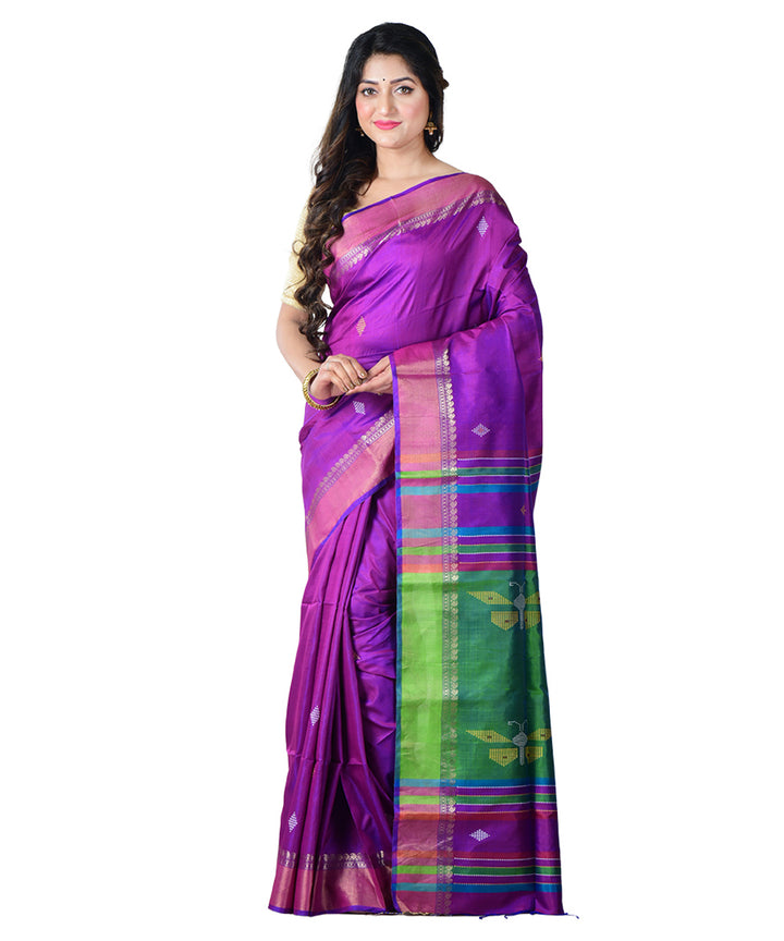 Purple multicolor  handwoven silk saree