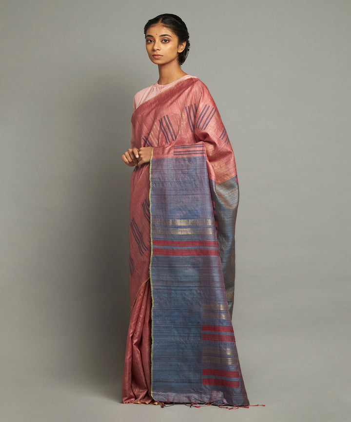 Coral blue tussar silk hand woven chhattisgarh kosa saree