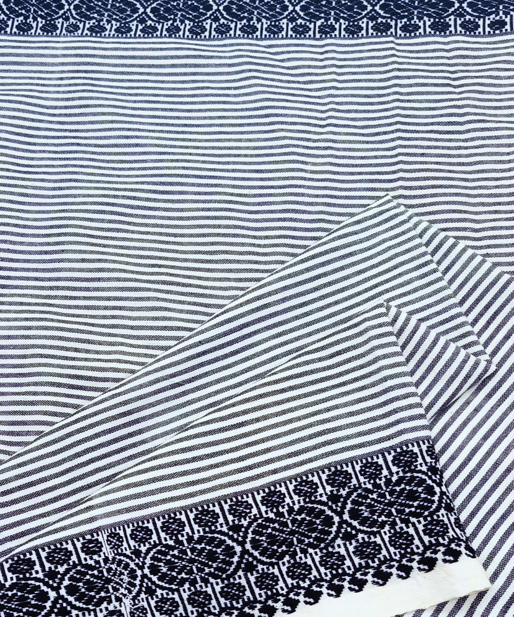 Black white stripes handwoven cotton block print fabric