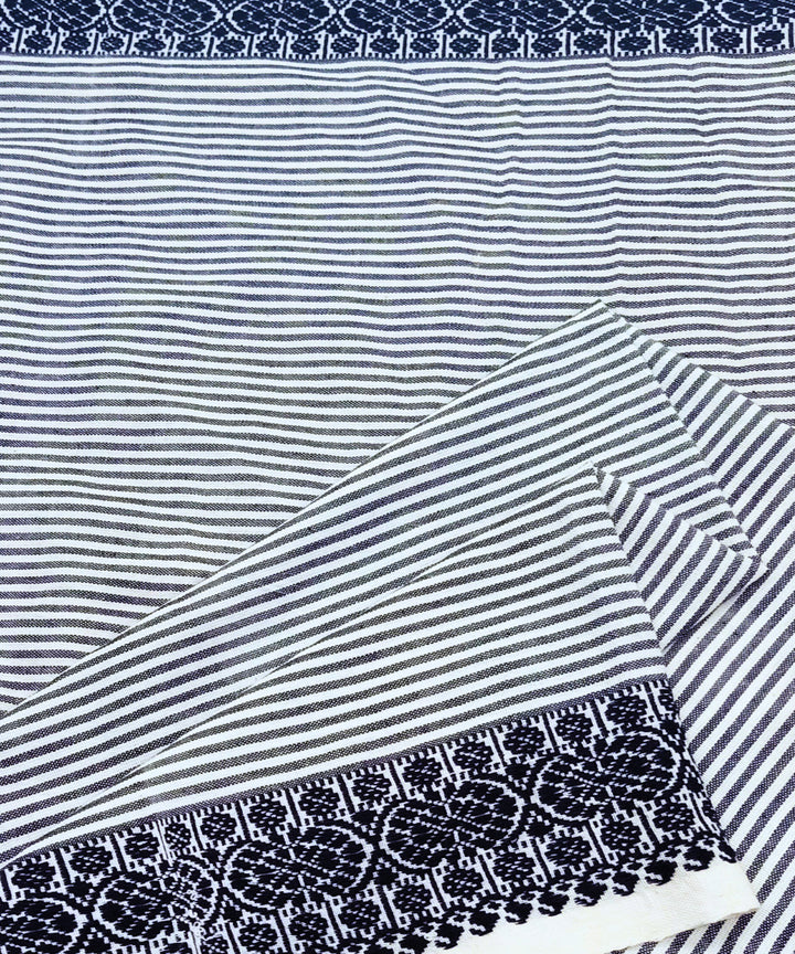 Black white stripes handwoven cotton block print fabric