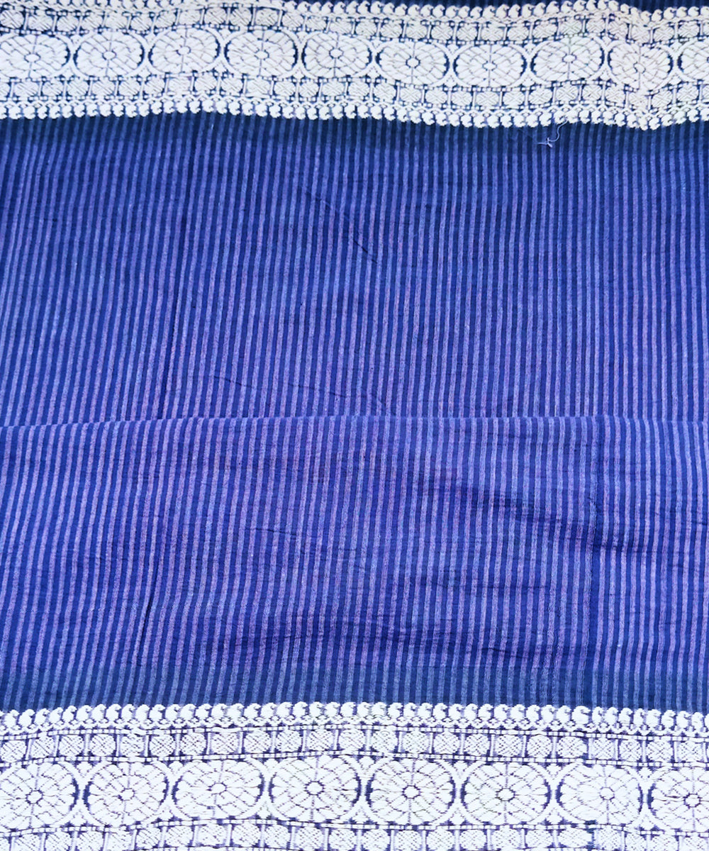 Navy blue white stripes handwoven cotton block print fabric