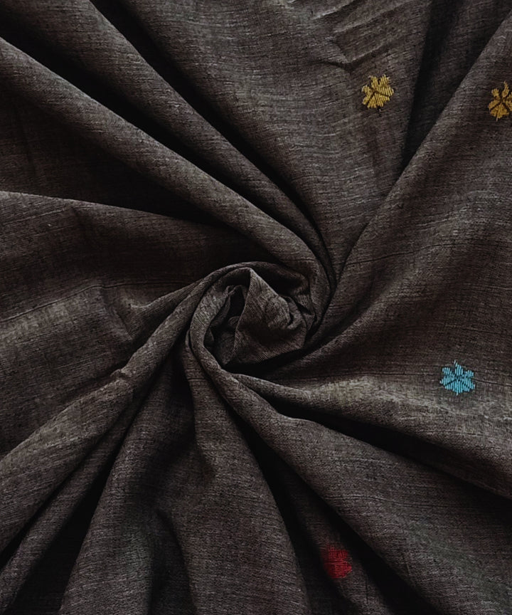 Grey multicolour buti handwoven cotton jamdani fabric