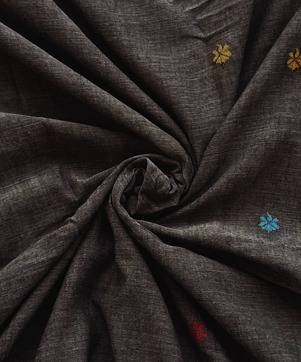 Grey multicolour buti handwoven cotton jamdani fabric