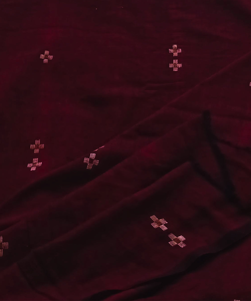 Brown yellow buti handwoven cotton jamdani fabric