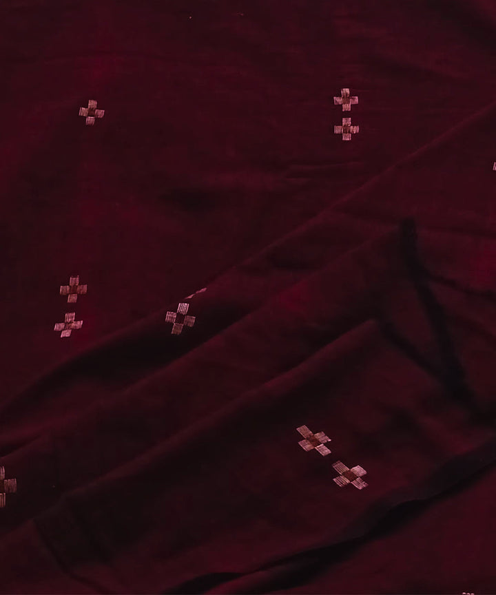 Brown yellow buti handwoven cotton jamdani fabric